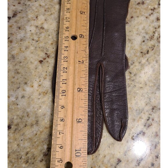 Vintage Size XS 5 3/4 Brown Soft Leather Formal 10" Long Gloves Scallop Edge - Picture 10 of 12